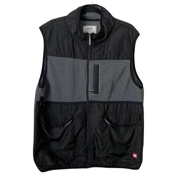 Vintage Ecko Vest Mens XL Black Gray Utility Quilted Zip Y2K Grunge Hip Hop - Picture 1 of 12